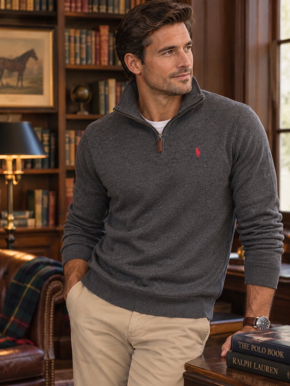 Polo Ralph Lauren Men’s Charcoal Gray Quarter Zip Sweater Pony Logo Medium